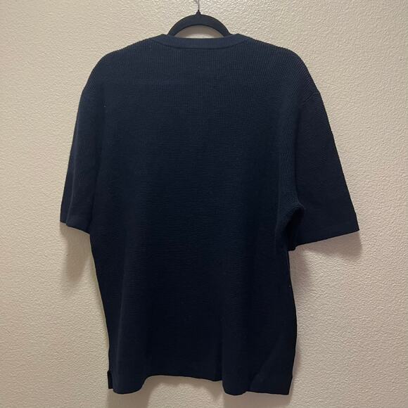 Steweart of Scotland Cashmere Blend Men's Knitted Short Sleeve Sweater Navy XL - Picture 6 of 6
